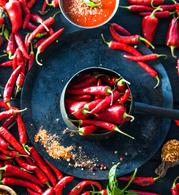 Food ingredients. Fresh red hot Chili Pepper. Chili sauce
